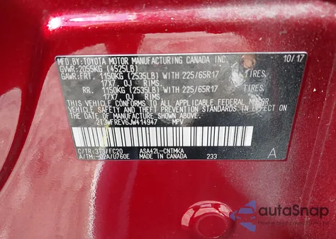2018 Toyota Rav4 Xle from USA, damaged, VIN 2T3WFREV6JW414947
